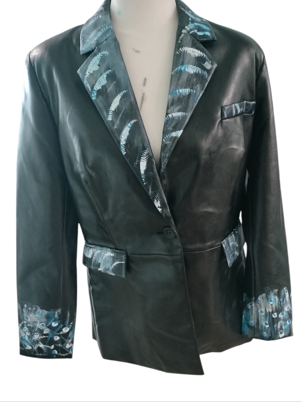 NWOT Cabi Fitted Blazer faux leather Maximalist Statement Jacket medium OOAK